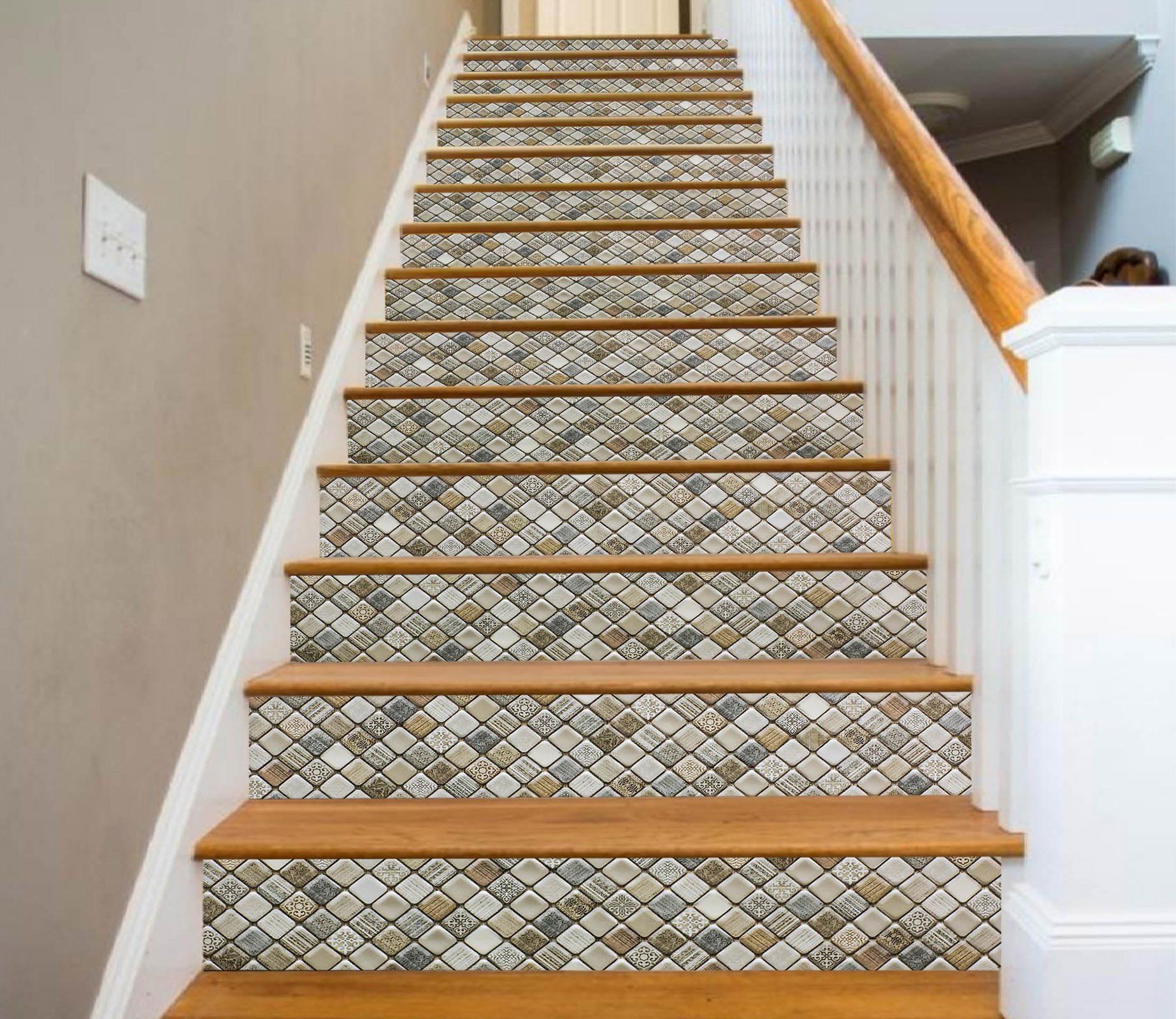 3D Retro Button Mosaic 912 Marble Tile Texture Stair Risers Wallpaper AJ Wallpaper 