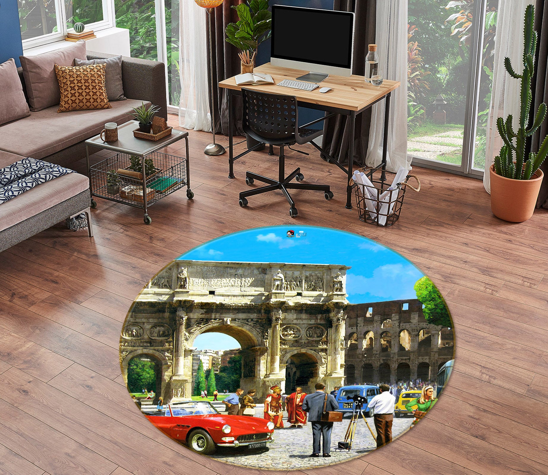 3D Construction Car 064 Kevin Walsh Rug Round Non Slip Rug Mat