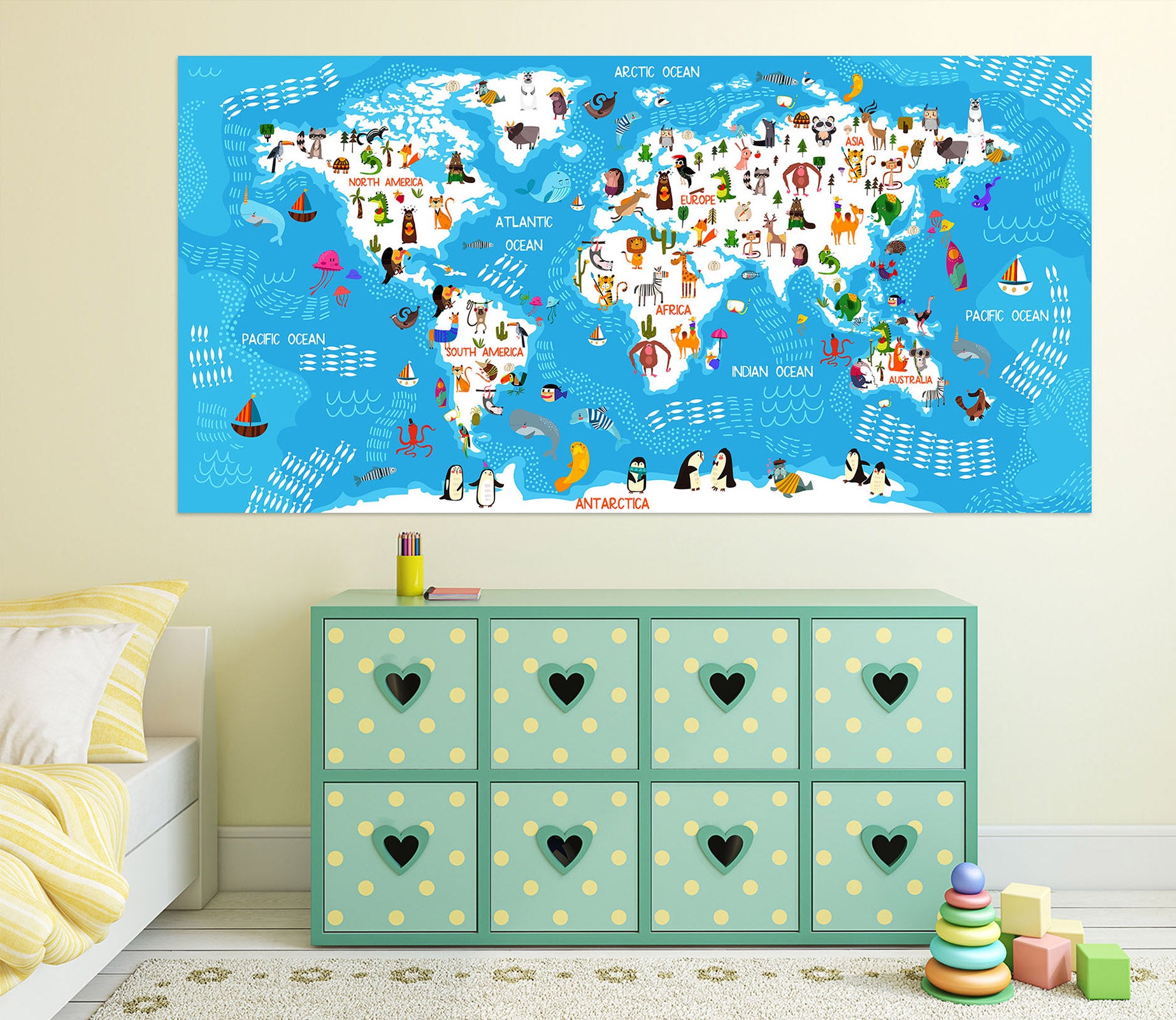 3D Animal Picture 239 World Map Wall Sticker