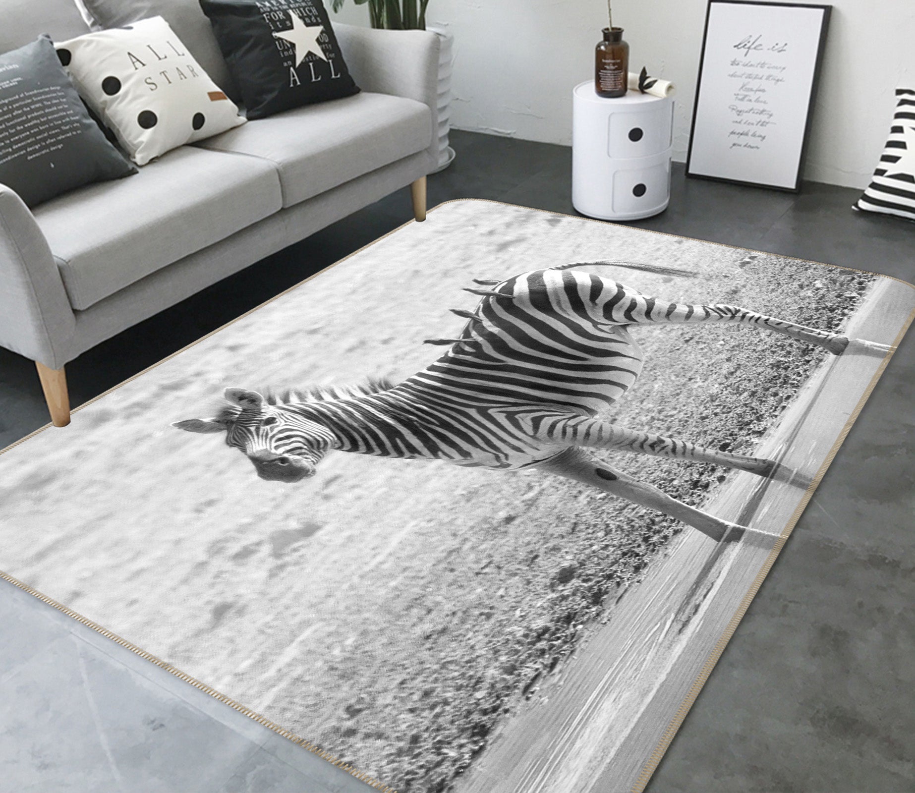 3D Grey Zebra 146 Animal Non Slip Rug Mat