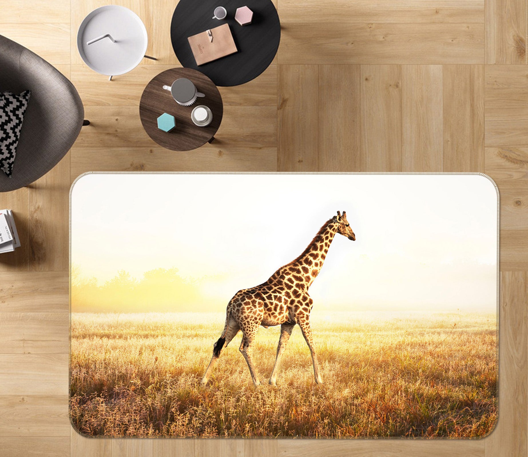 3D Sunset Giraffe 139 Animal Non Slip Rug Mat