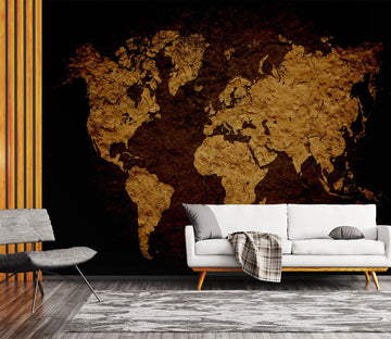 3D Gold Pattern 2047 World Map Wall Murals