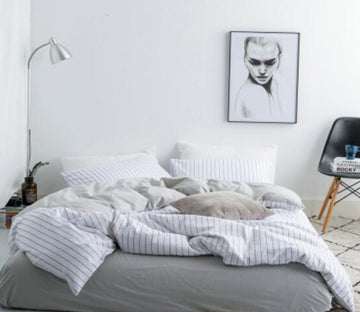 3D White Vertical Stripes 15185 Bed Pillowcases Quilt