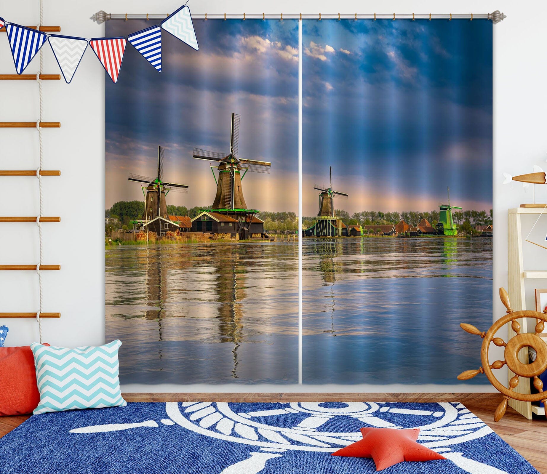 3D Lake Windmill 072 Marco Carmassi Curtain Curtains Drapes Curtains AJ Creativity Home 