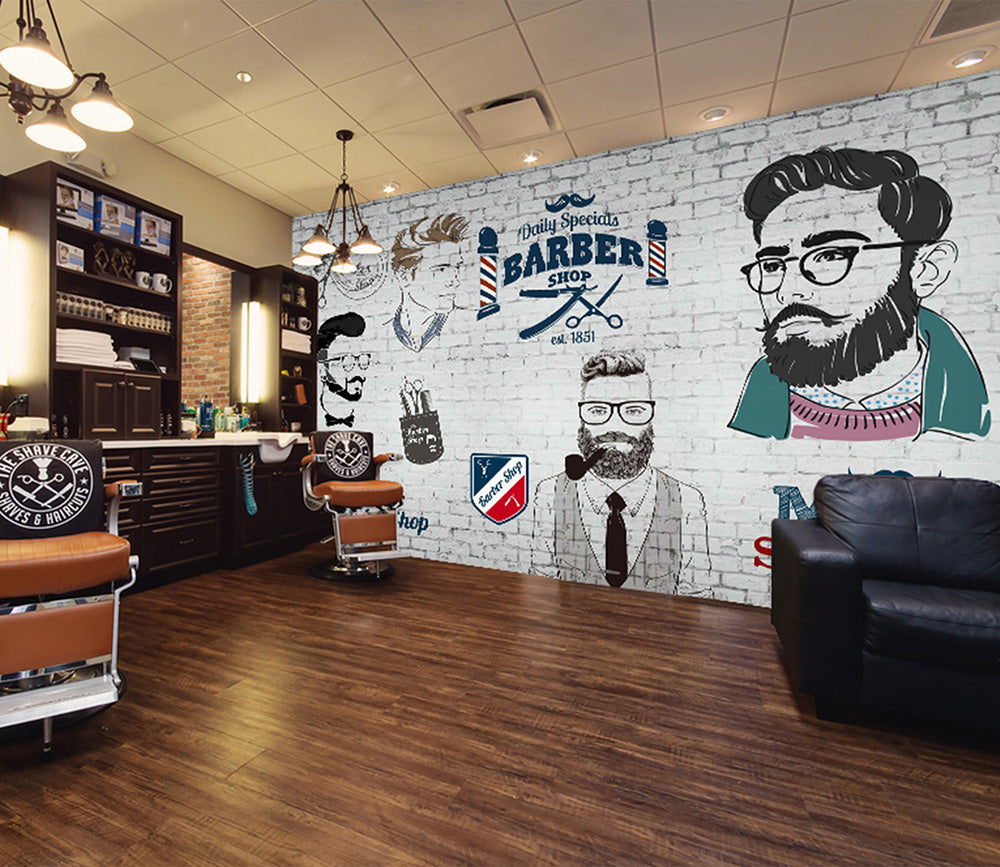3D Man Cut Hair 1435 Barber Shop Wall Murals
