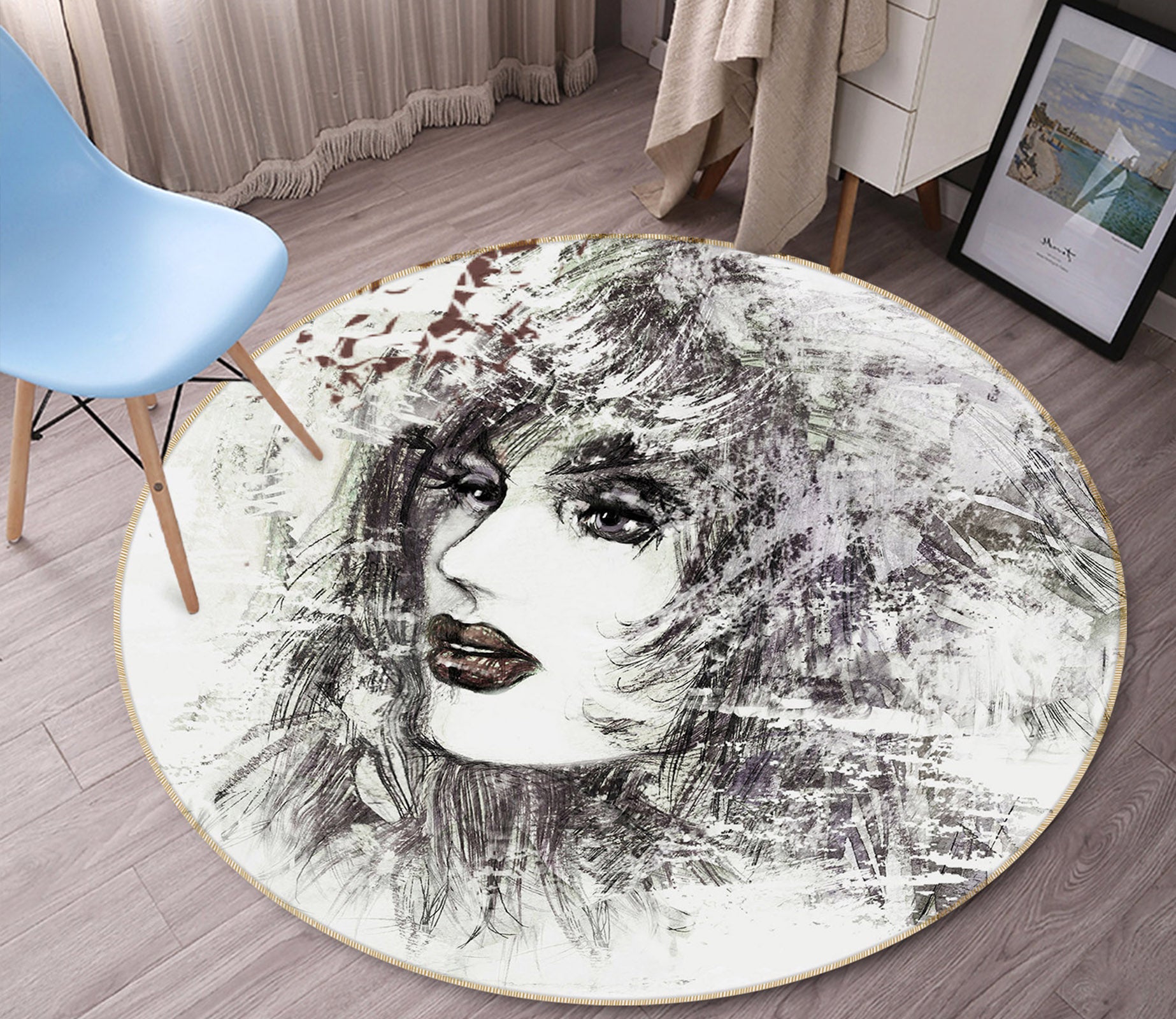 3D Black Gray Beauty 36220 Round Non Slip Rug Mat