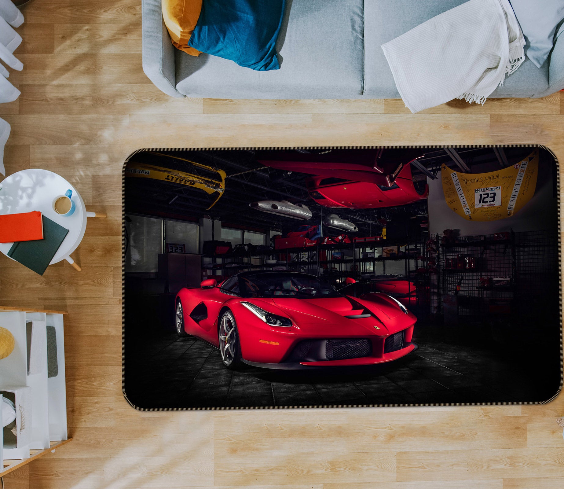 3D Red Racing Car 68028 Vehicle Non Slip Rug Mat