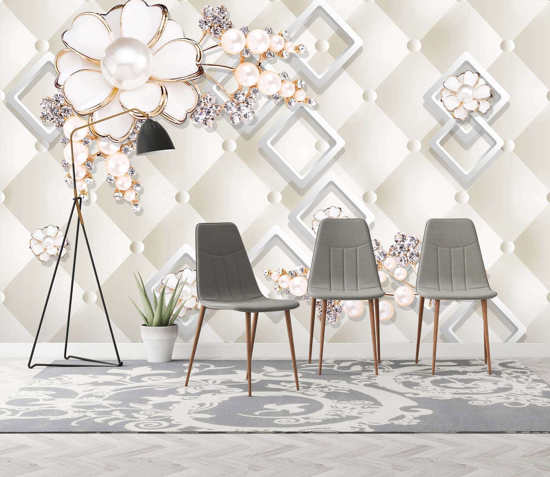 3D Diamond Flower 1471 Wall Murals Wallpaper AJ Wallpaper 2 