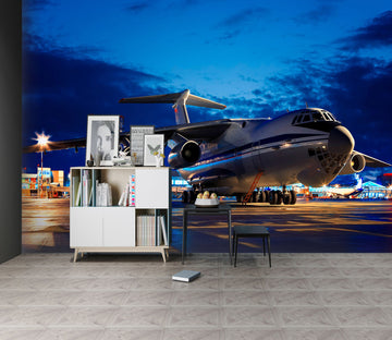 3D Night Airport Plane 376 Vehicle Wall Murals