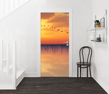 3D Sunset Gold Sky Lake 119224 Marco Carmassi Door Mural