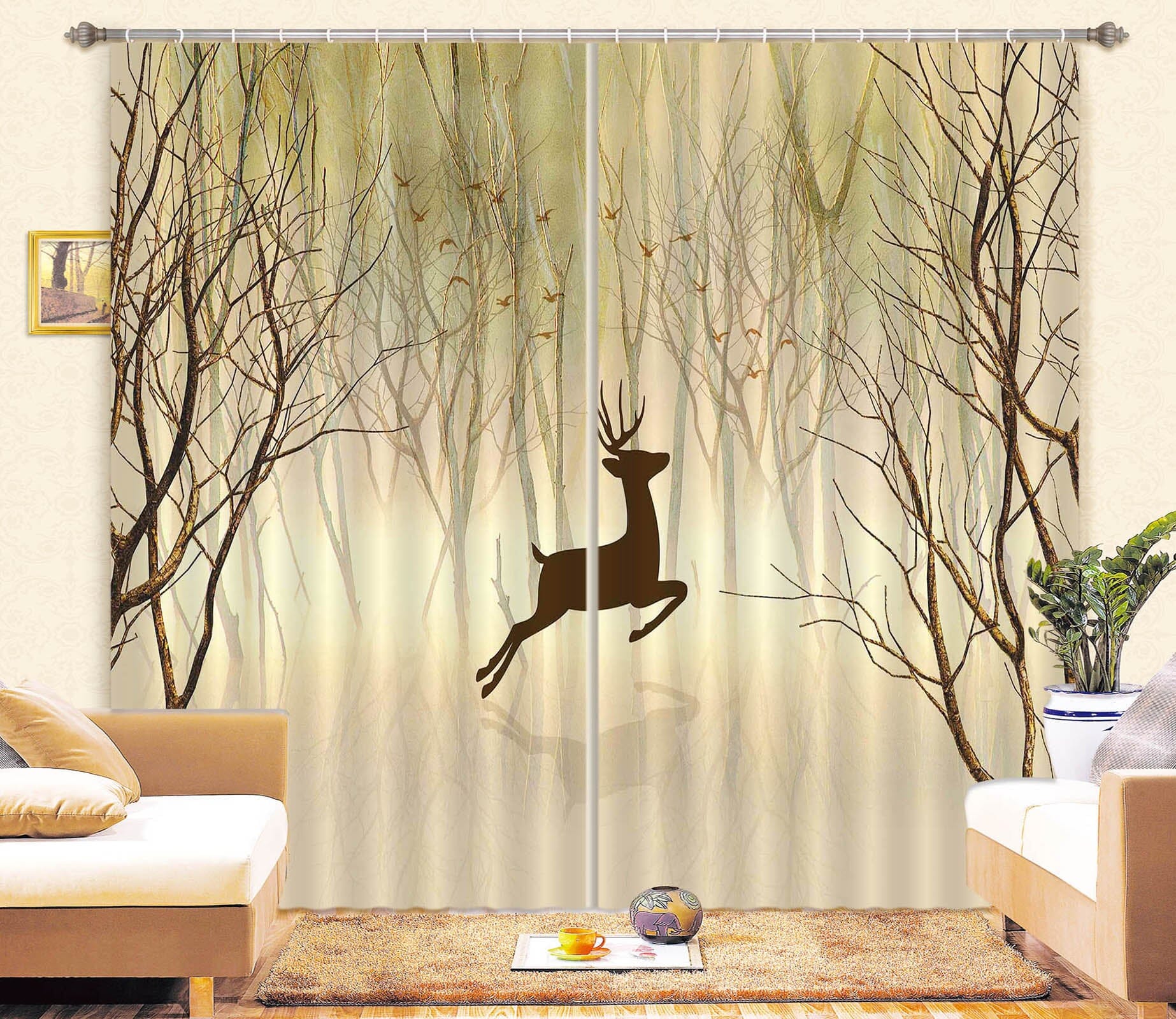 3D Jumping Fawn 739 Curtains Drapes Wallpaper AJ Wallpaper 