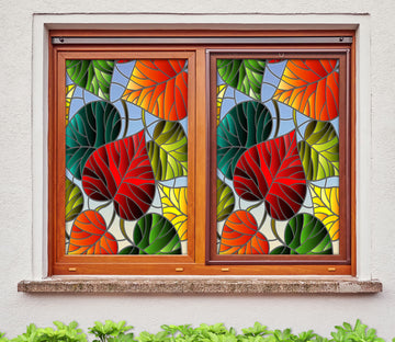 3D Colored Leaves 425 Window Film Print Sticker Cling Stained Glass UV Block