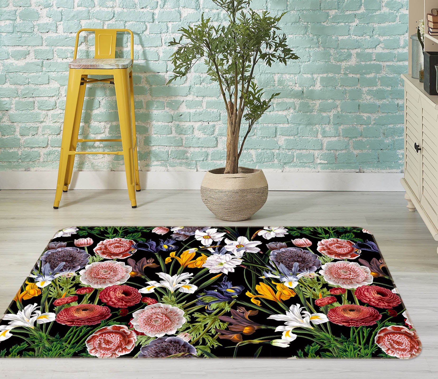 3D Color Peony 112 Uta Naumann Rug Non Slip Rug Mat