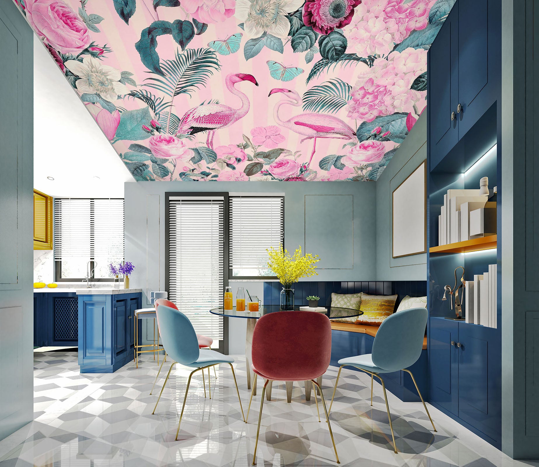 3D Pink Flamingo Rose 977 Andrea Haase Ceiling Wallpaper Murals