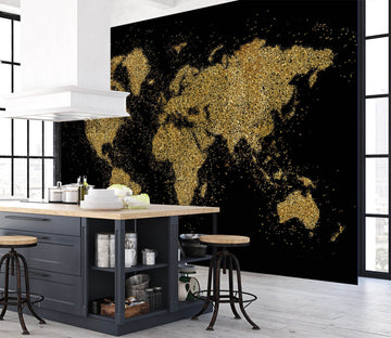 3D Gold Pattern 2122 World Map Wall Murals