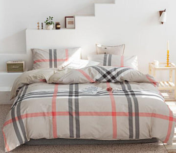 3D Pink Gray Line Lattice 30079 Bed Pillowcases Quilt
