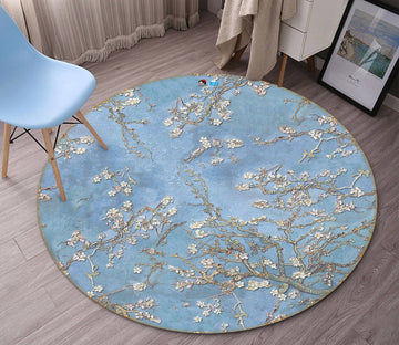 3D White Flowers 9234 Round Non Slip Rug Mat Mat AJ Creativity Home 