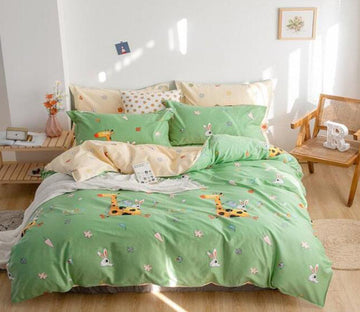 3D Green Background Giraffe 4134 Bed Pillowcases Quilt