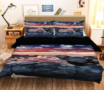 3D Black Stone Sea 073 Bed Pillowcases Quilt