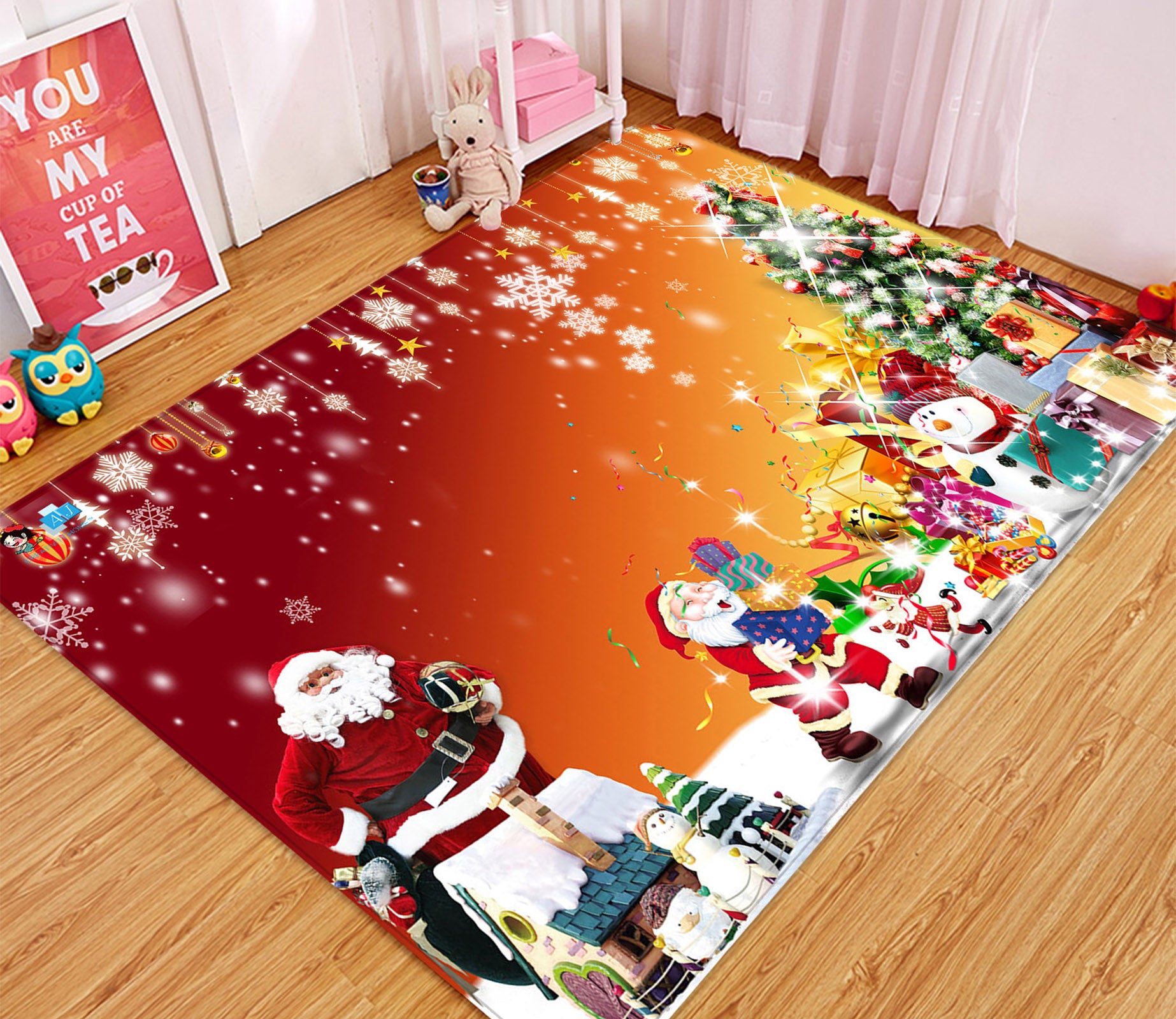 3D Santa Snowman Tree 65183 Christmas Non Slip Rug Mat Xmas