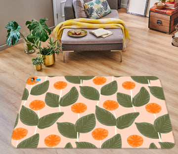 3D Orange Round Flowers Leaves 107104 Kashmira Jayaprakash Rug Non Slip Rug Mat