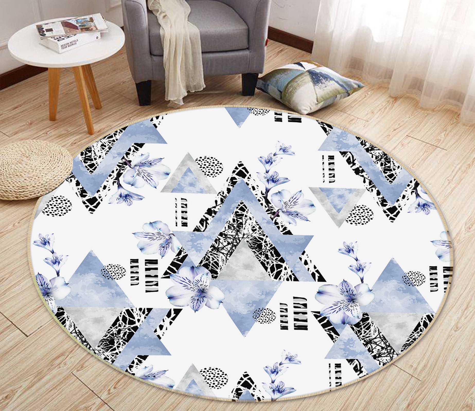 3D Triangle Pattern 29110 Round Non Slip Rug Mat