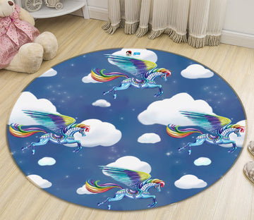 3D Unicorn Rainbow Clouds 83166 Rose Catherine Khan Rug Round Non Slip Rug Mat