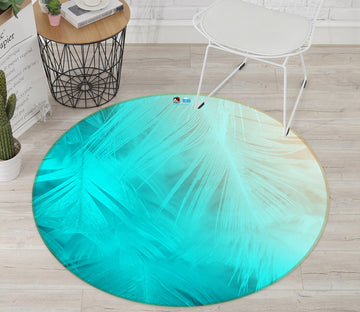 3D Blue Feather 81164 Round Non Slip Rug Mat