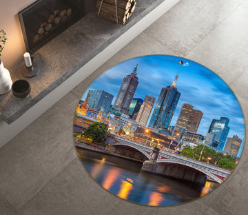 3D City Bridge 74180 Round Non Slip Rug Mat