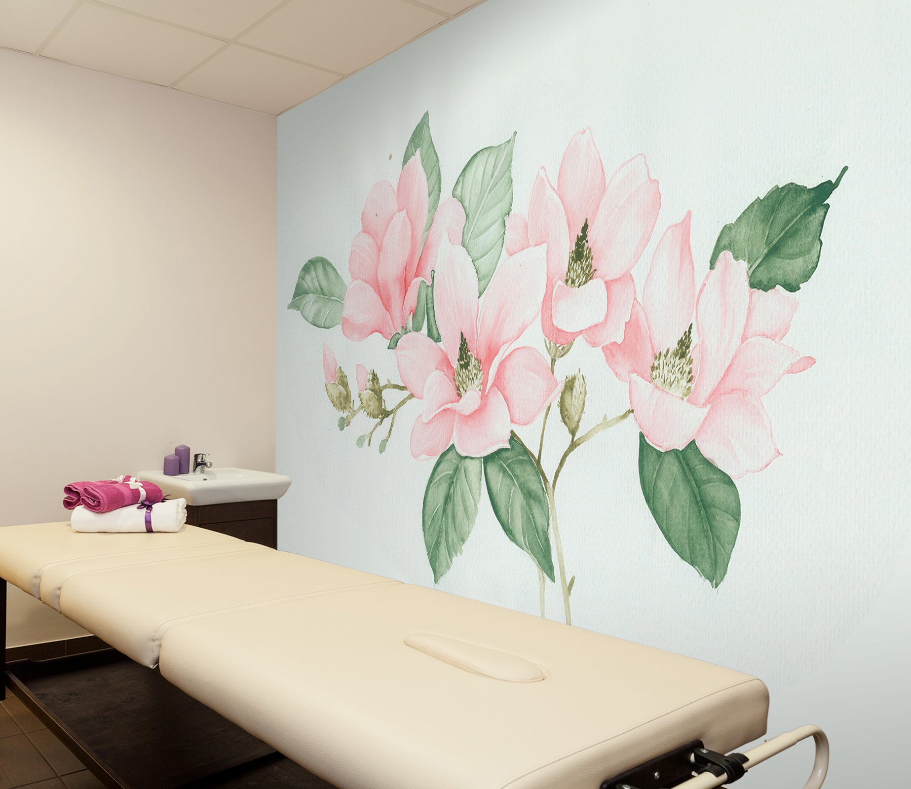 3D Pink Flower Leaf 089 Wall Murals