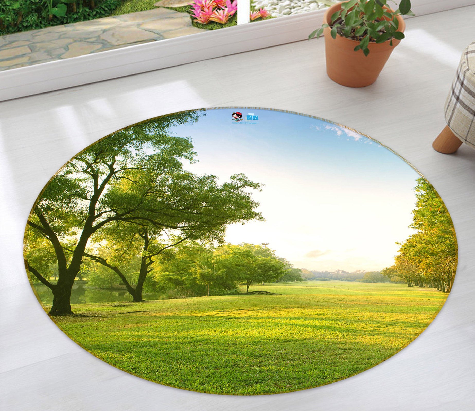 3D Grass Trees 80218 Round Non Slip Rug Mat