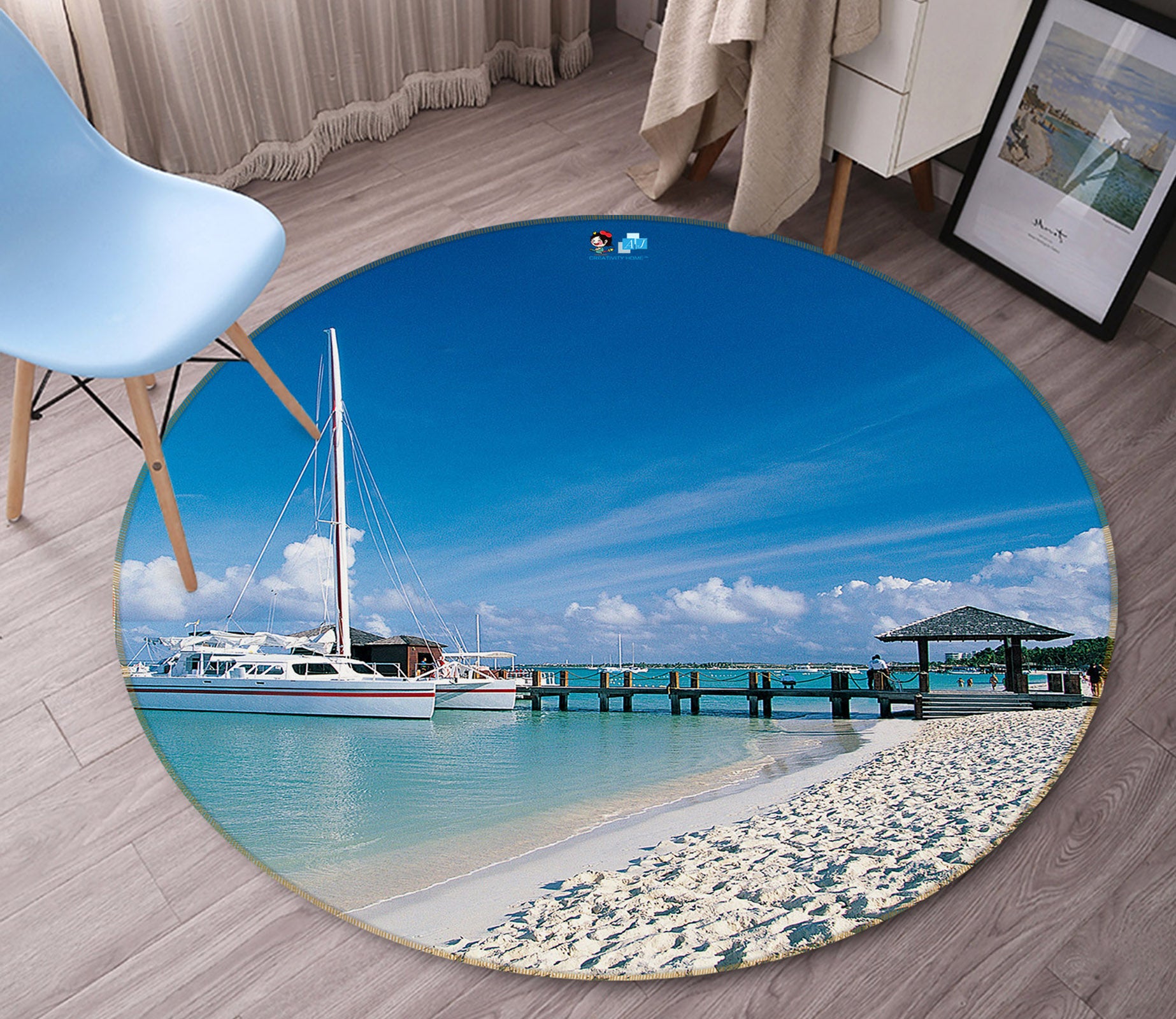 3D Beach 74058 Round Non Slip Rug Mat