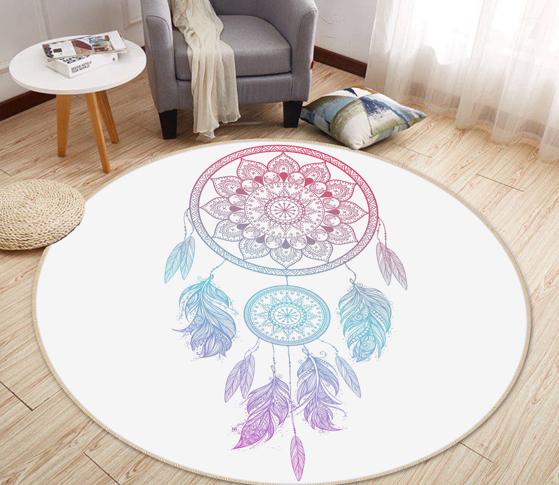 3D Pink Blue Dream Catcher 29016 Round Non Slip Rug Mat