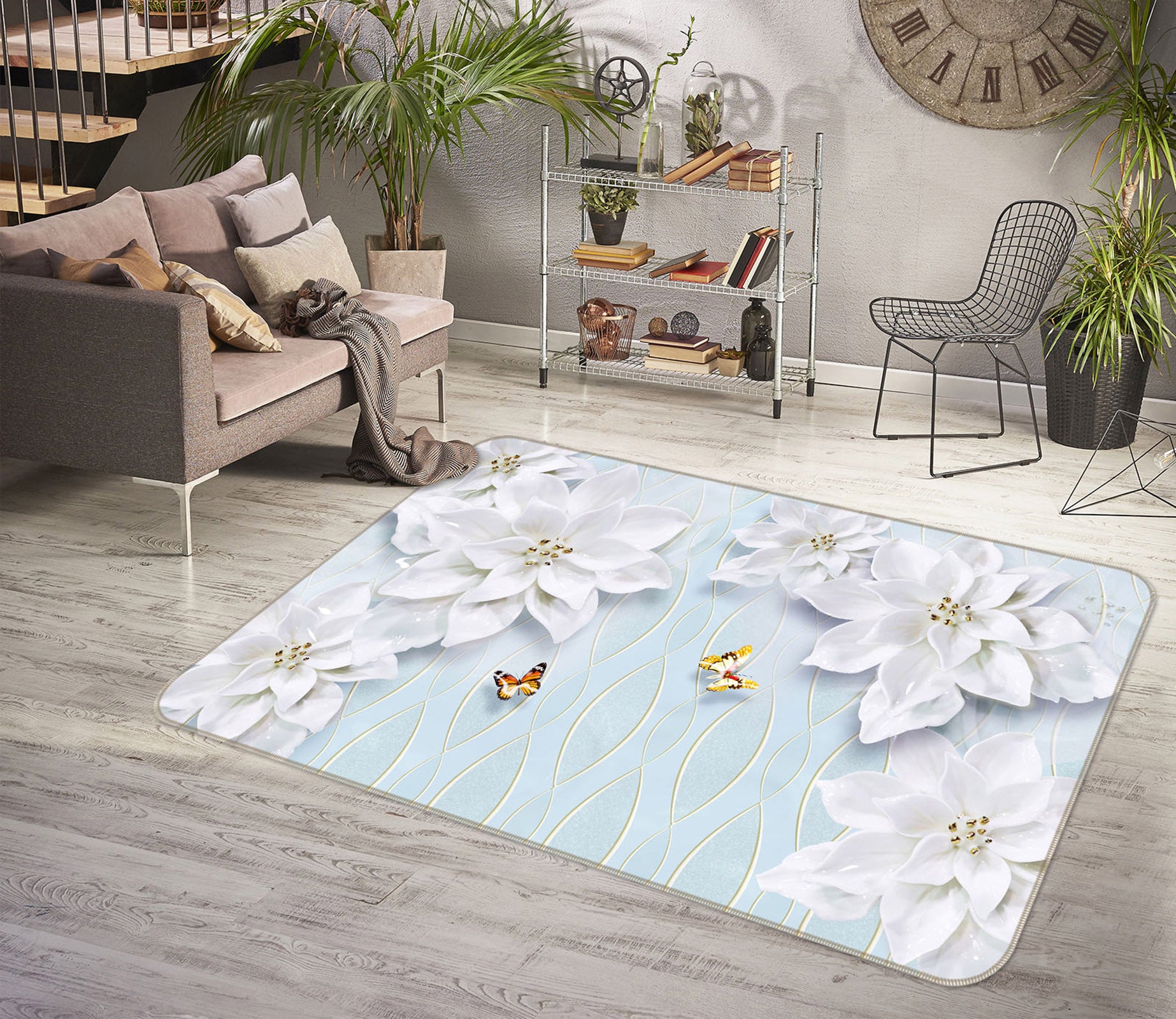 3D Flower Butterfly 34006 Non Slip Rug Mat