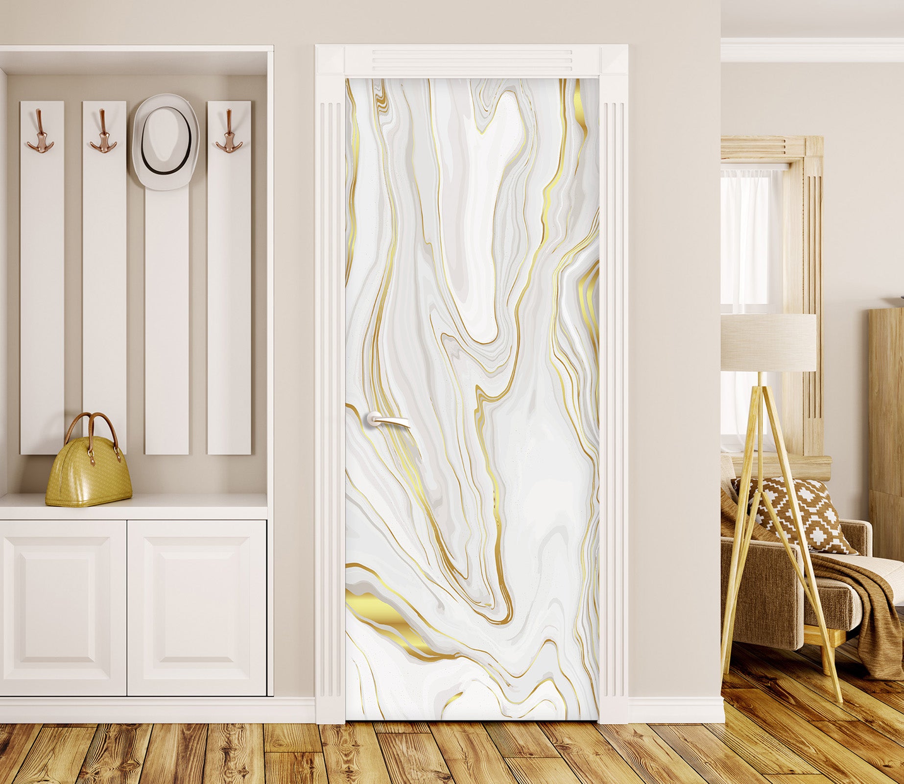 3D White Lines 25191 Door Mural
