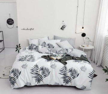 3D Black Leaves 15154 Bed Pillowcases Quilt