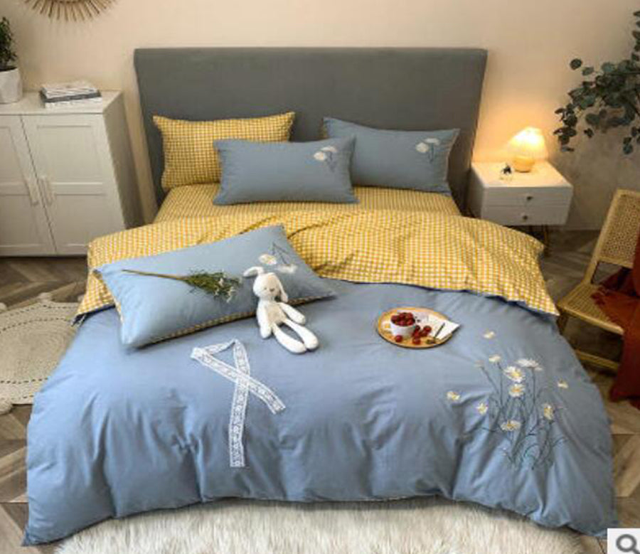 3D Blue Yellow Grid 40197 Bed Pillowcases Quilt