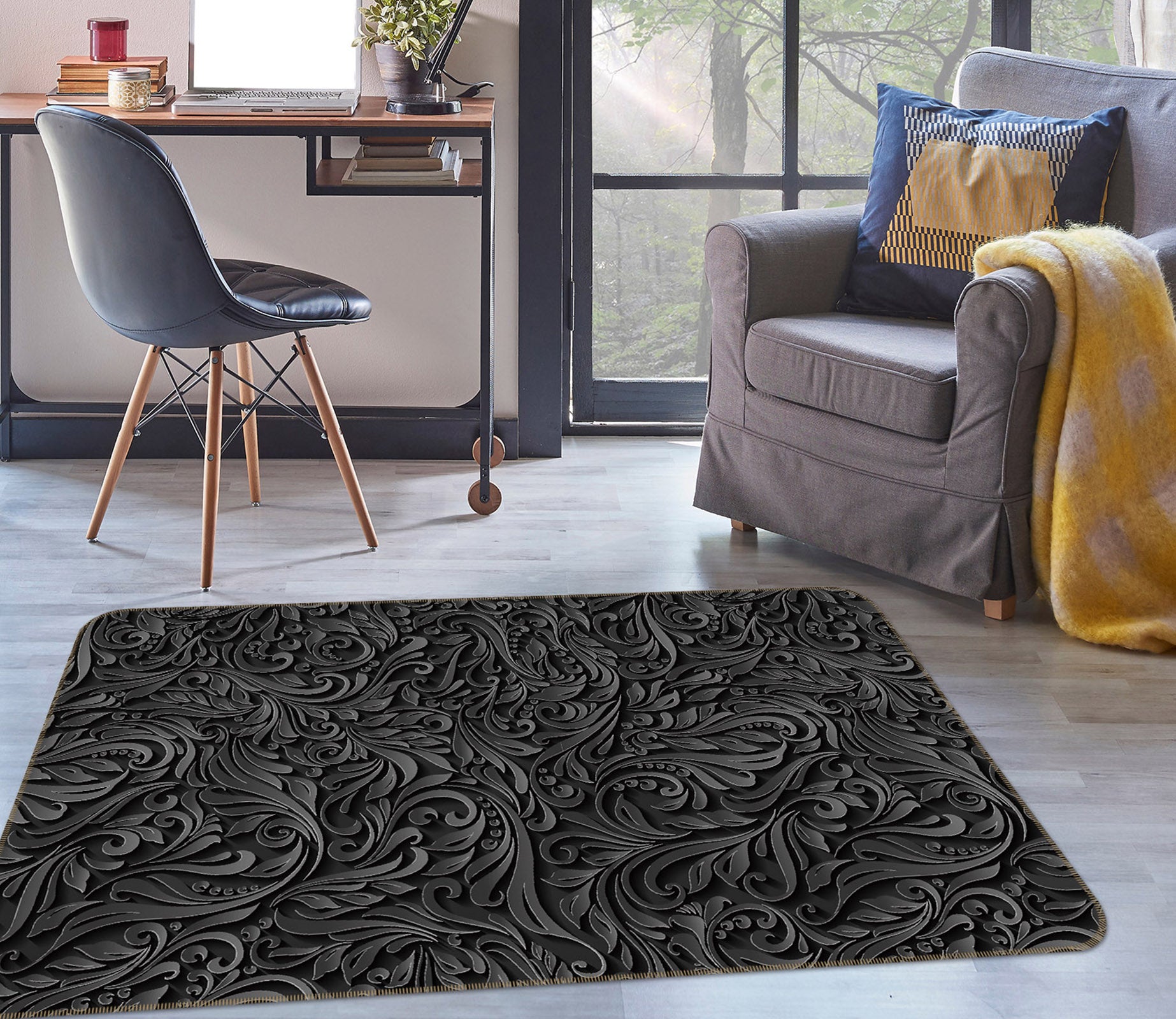3D Black Pattern 35053 Non Slip Rug Mat