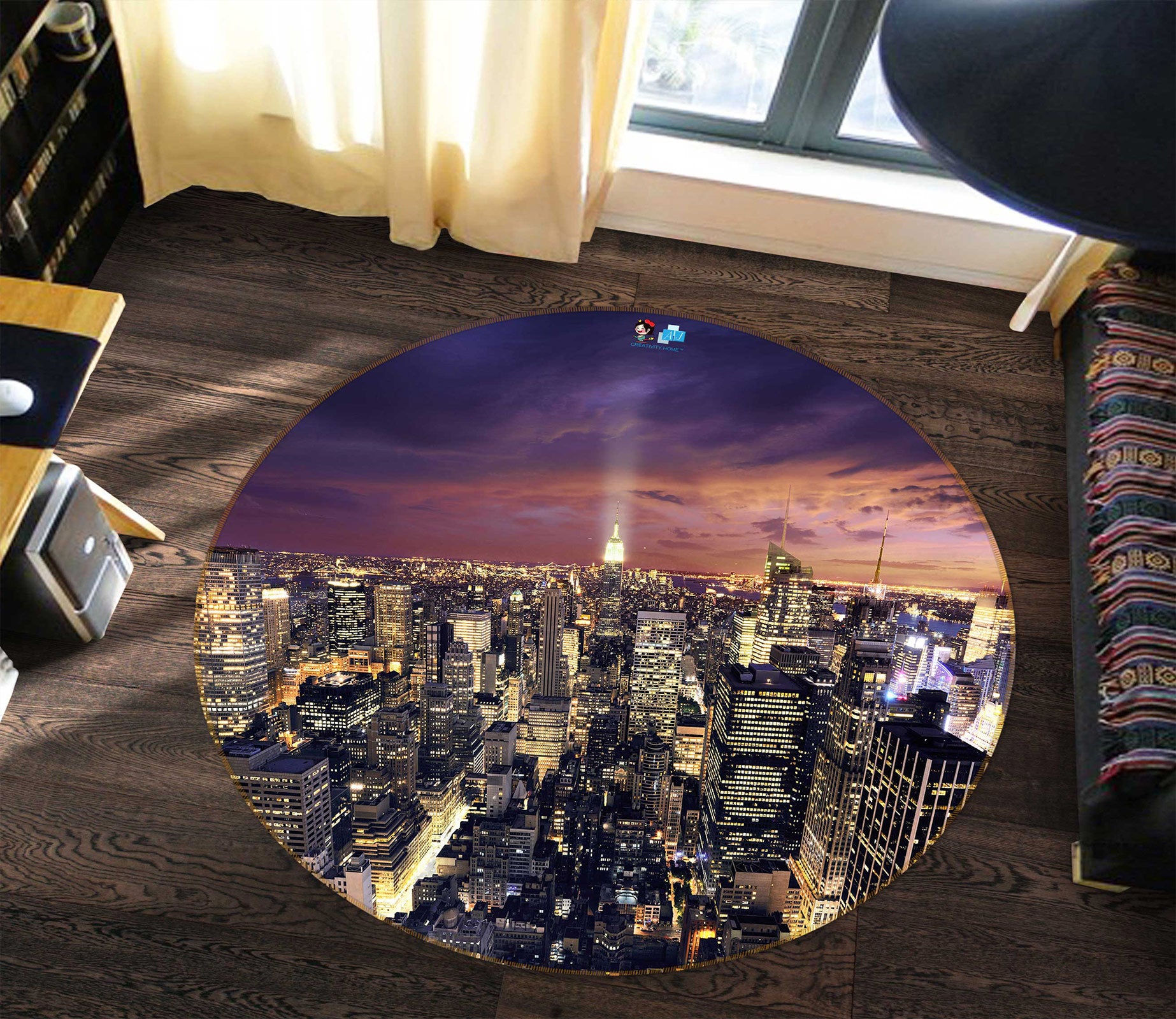 3D City Night View 80249 Round Non Slip Rug Mat