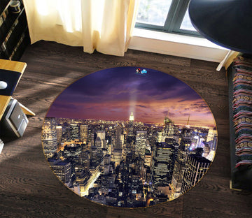 3D City Night View 80249 Round Non Slip Rug Mat