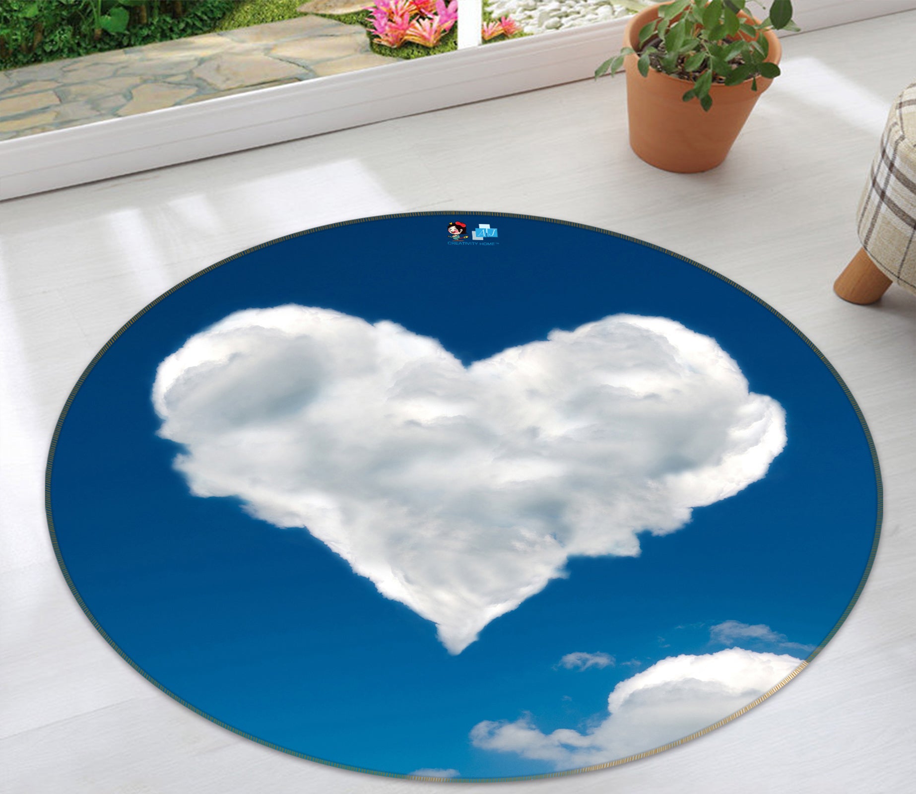 3D Heart Cloud 72274 Round Non Slip Rug Mat