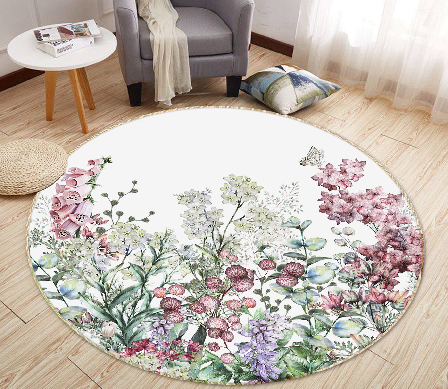 3D Flower Bush 29084 Round Non Slip Rug Mat
