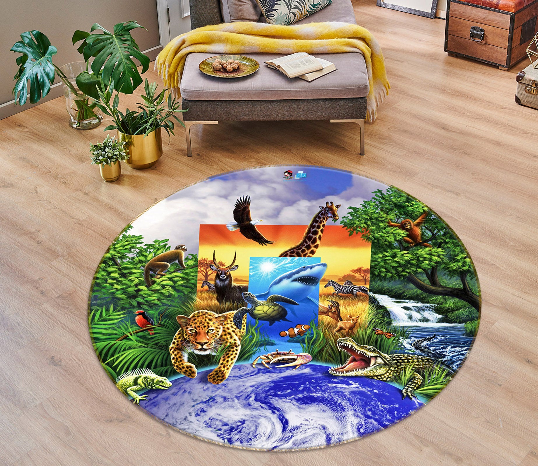 3D Wild World 85155 Jerry LoFaro Rug Round Non Slip Rug Mat