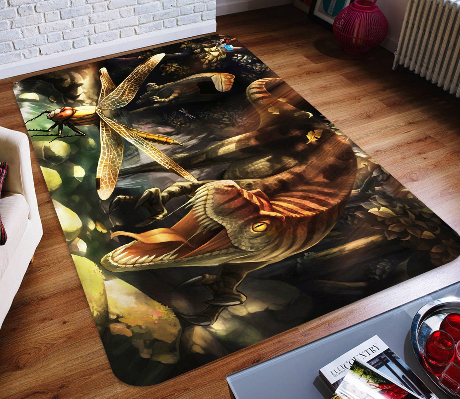 3D Dragonfly Dinosaur 85 Non Slip Rug Mat Mat AJ Creativity Home 