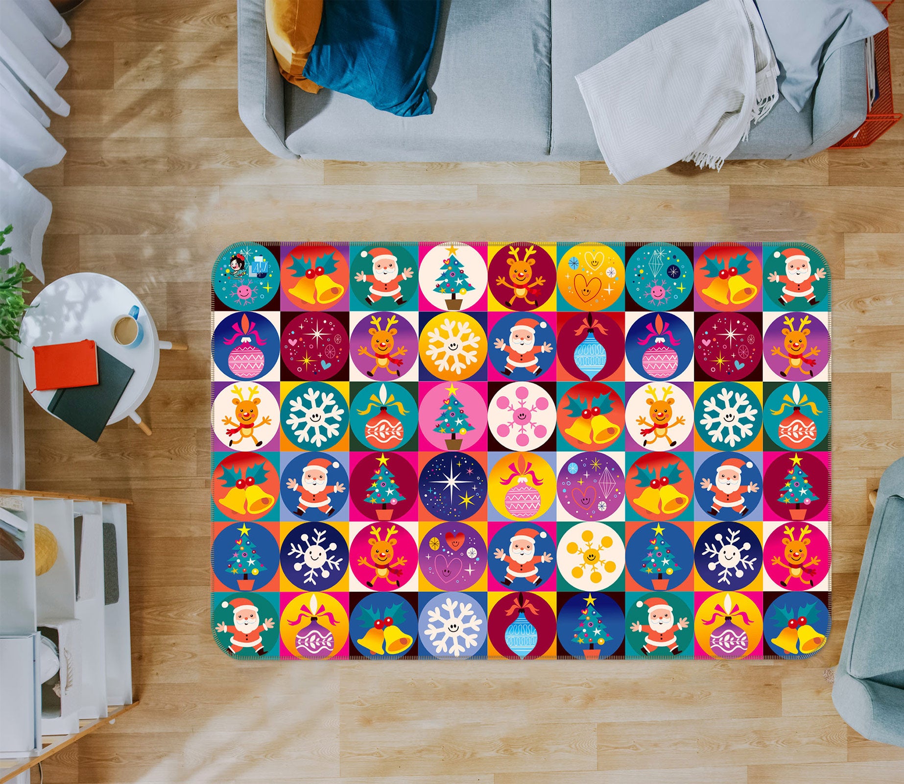 3D Color Circle Snowflake 54226 Christmas Non Slip Rug Mat Xmas