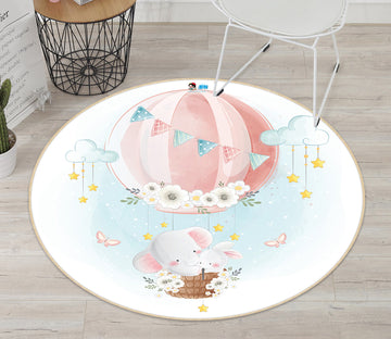 3D Pink Hot Air Balloon Elephant 74260 Round Non Slip Rug Mat