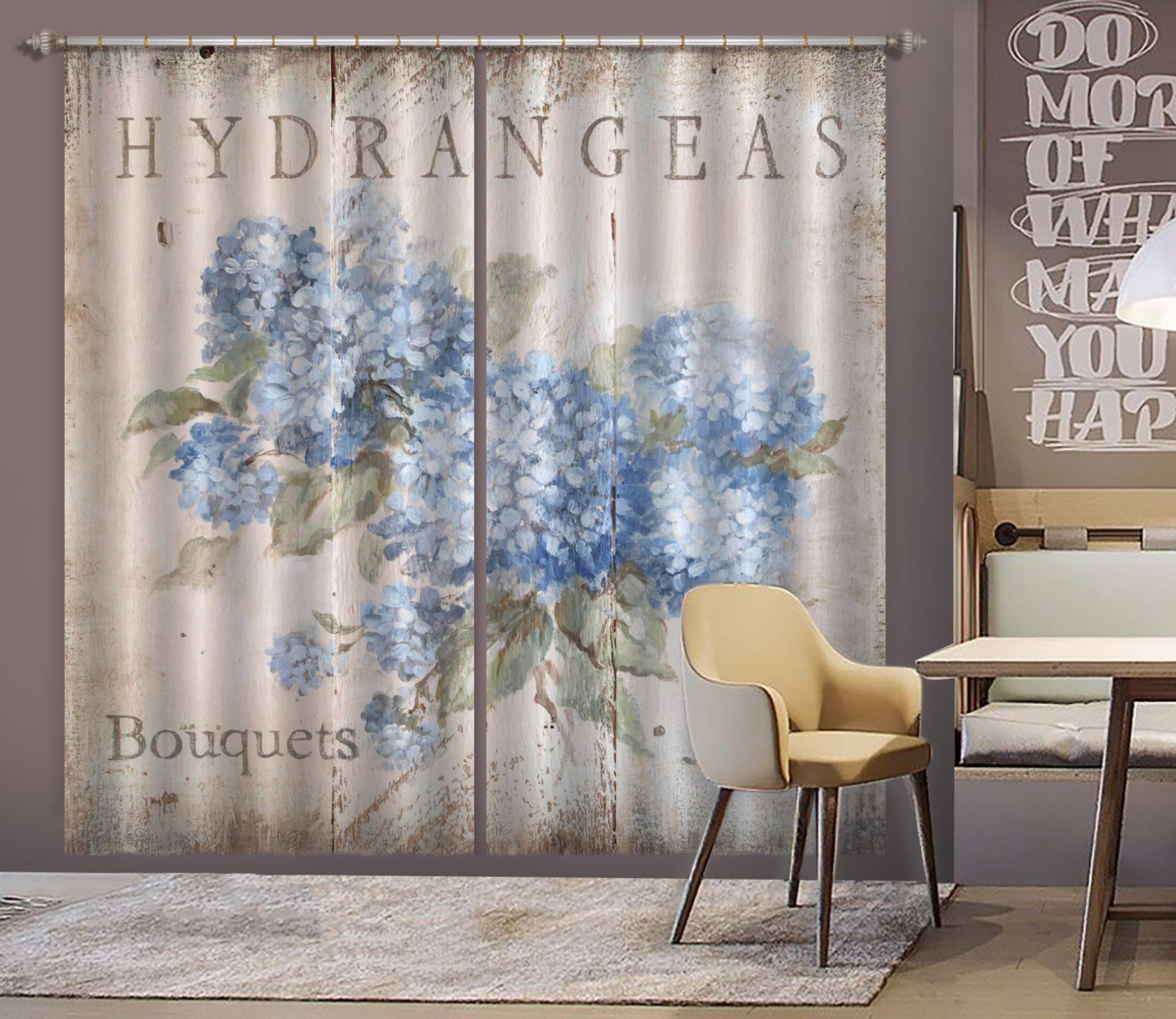 3D Blue Hydrangea 051 Debi Coules Curtain Curtains Drapes Curtains AJ Creativity Home 