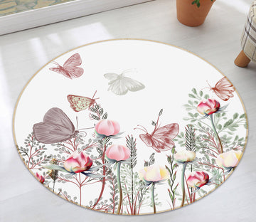 3D Butterfly Bush 29090 Round Non Slip Rug Mat