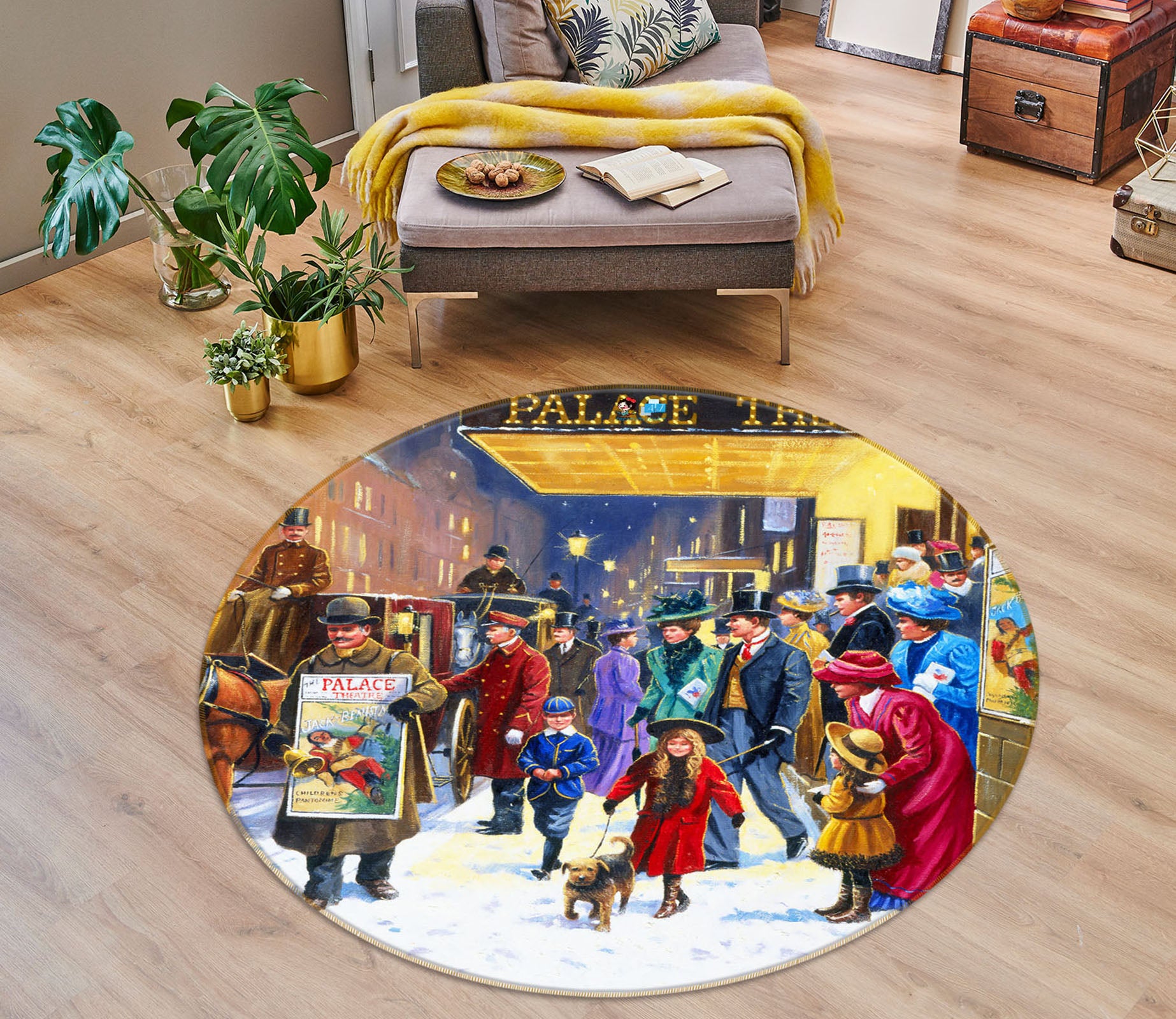 3D Street Girl Dog 042 Kevin Walsh Rug Round Non Slip Rug Mat