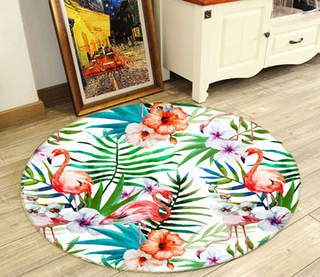 3D Flower Bush Flamingo 81261 Round Non Slip Rug Mat